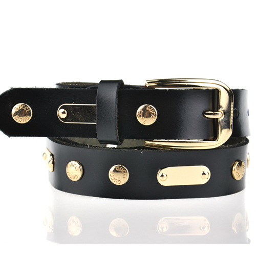 Female belt genuine leather black women's belt metal inlaying female strap