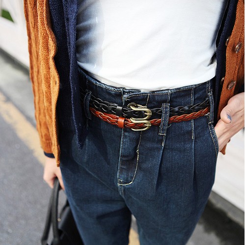 Female belt twisted knitted casual all-match fashion genuine leather thin belt four seasons women's strap multicolor