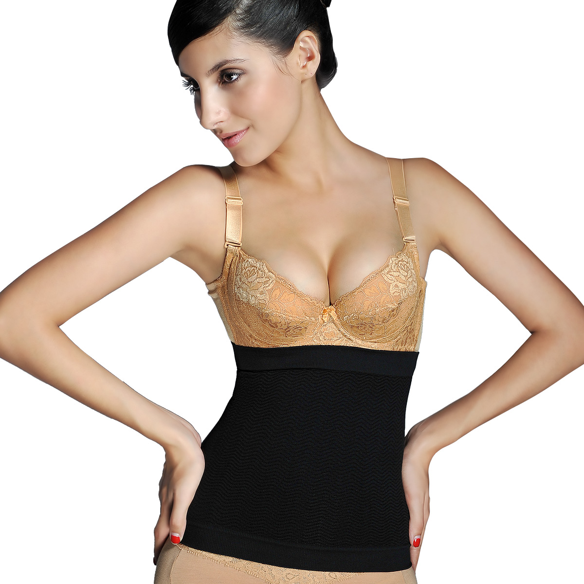 Female black seamless elastic corset shaper belt cummerbund ultra wide sy39