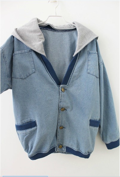 Female cardigan vintage batwing sleeve loose hooded trench denim outerwear denim coat casual shirt