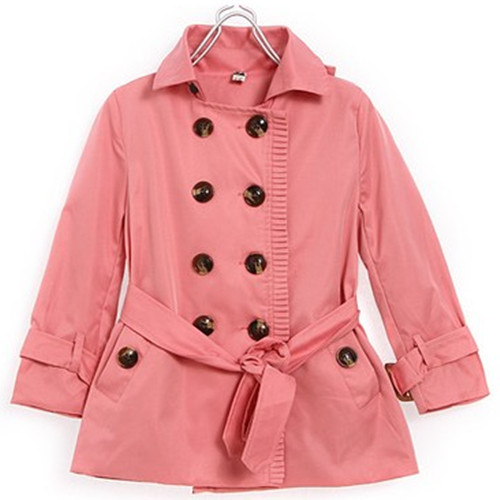 Female child 100% cotton autumn and winter trench double breasted hooded trench overcoat outerwear