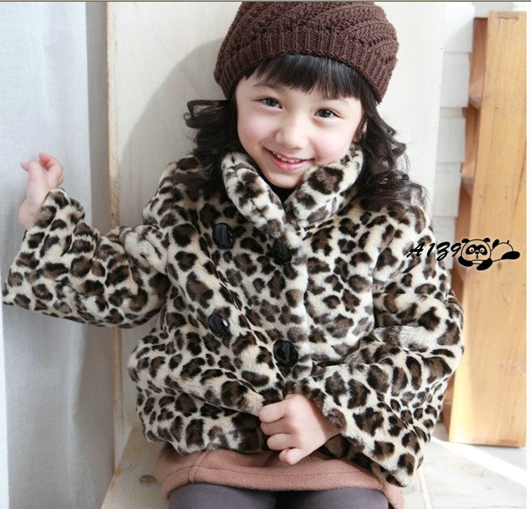 Female child 2012 autumn and winter leopard print plush faux overcoat baby clothes baby thick outerwear