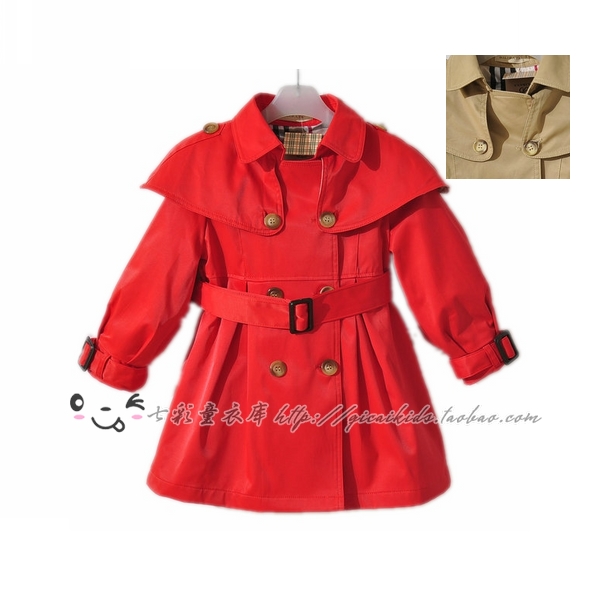 Female child autumn and winter 2012 children's clothing british style double breasted trench child outerwear overcoat