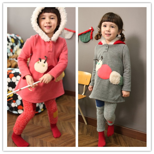 Female child autumn and winter card children fleece sweatshirt long design Children's Clothing Sets