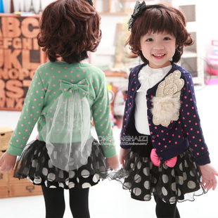 Female child  autumn children's clothing outerwear child sweet dot all-match cardigan free shipping