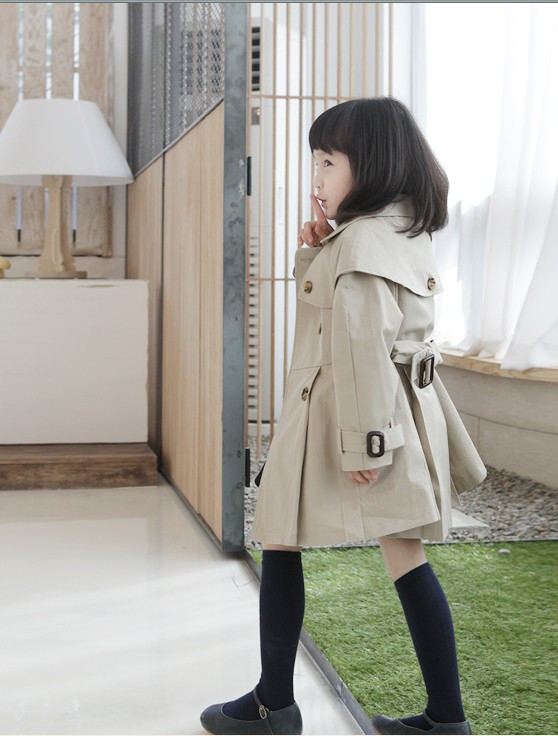 Female child autumn fashion elegant female child double breasted trench outerwear overcoat