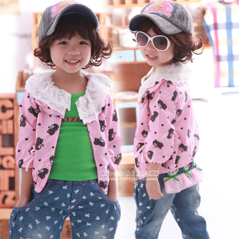 Female child children's clothing 2012 autumn sunscreen cardigan zipper sweater trench outerwear 1557