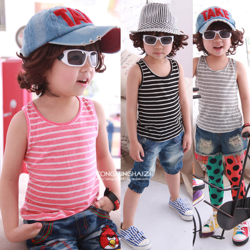 Female child children's clothing child baby tank all-match stripe vest summer sleeveless T-shirt female 7799