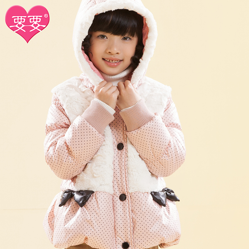 Female child cotton-padded jacket casual hooded wadded jacket thickening child polka dot 2013 thermal