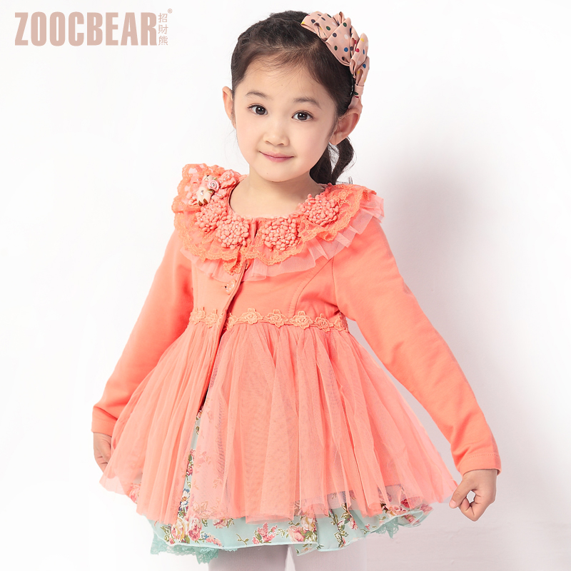 Female child dress trench outerwear 2013 spring child clothing lace princess