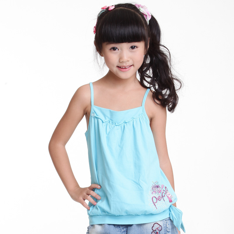 Female child knitted spaghetti strap top vest - 121290255