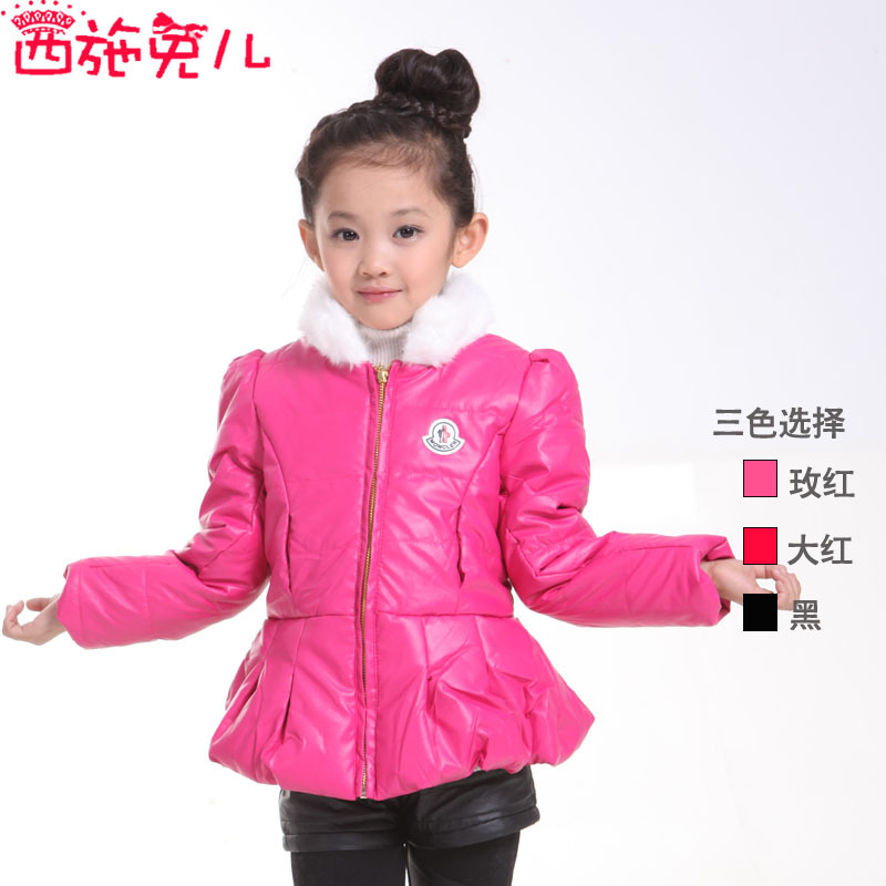Female child leather clothing outerwear 2012 autumn and winter thickening glossy PU clothing child top