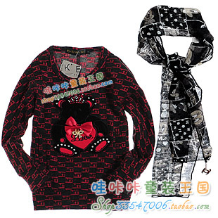 Female child long-sleeve T-shirt 2013 spring and autumn fashion top scarf 5056