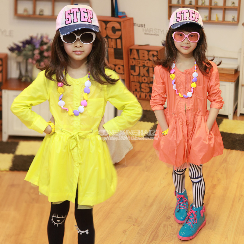 Female child medium-long trench outerwear 2013 spring child outerwear baby children's clothing cardigan thin 837