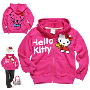 Female child outerwear 2012 autumn cartoon kt cat 100% cotton loop pile baby children's clothing zipper sweater
