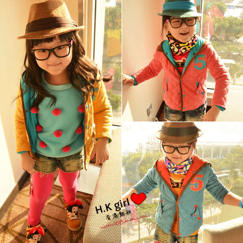 Female child outerwear 2012 colorant match wadded jacket baby outerwear cardigan