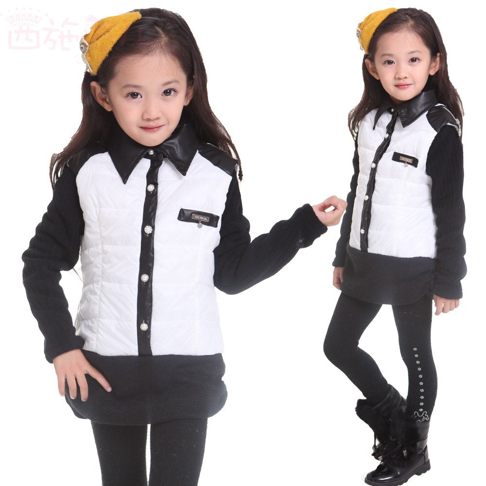 Female child outerwear child soft shiny yarn patchwork thin cotton-padded jacket outerwear top