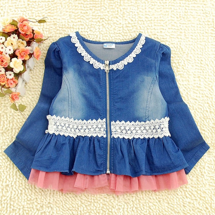 Female child outerwear children's clothing 2013 spring child denim top child girl cardigan laciness bow