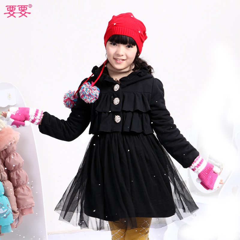 Female child overcoat outerwear autumn and winter female big boy clip cotton trench long design child cardigan thickening