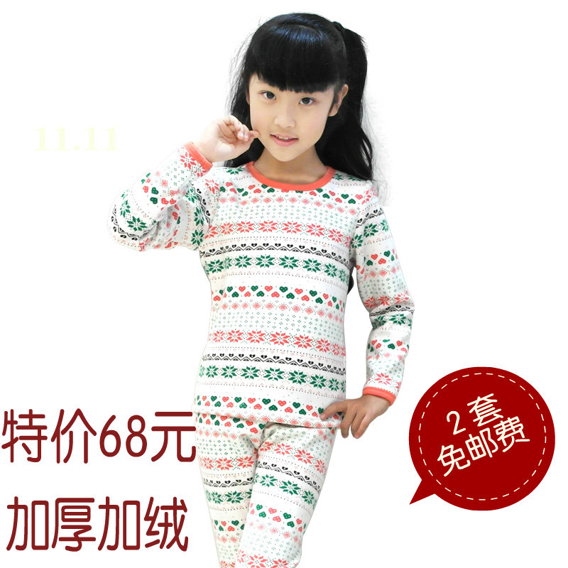 Female child plus velvet thickening thermal underwear set BALABALA children's clothing child 100% cotton thermal underwear