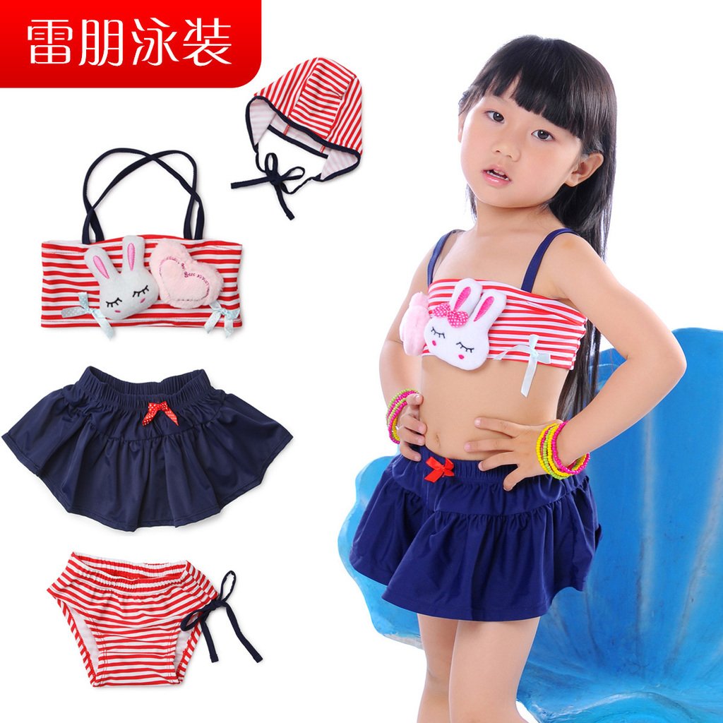 Female child skirt split swimwear rabbit sun hot springs bikini swimwear