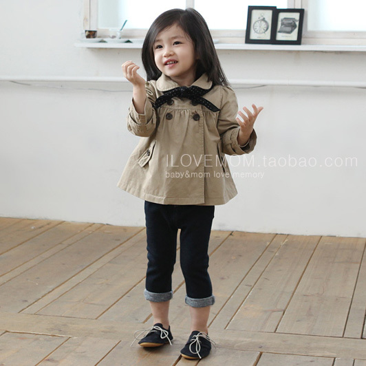 Female child spring and autumn A - shaped type short design trench outerwear jacket 0226