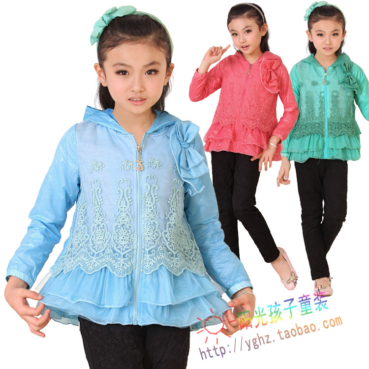 Female child spring outerwear thin child outerwear zipper cardigan with a hood 1311