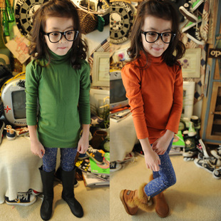 Female child stand collar puff sleeve solid color basic shirt