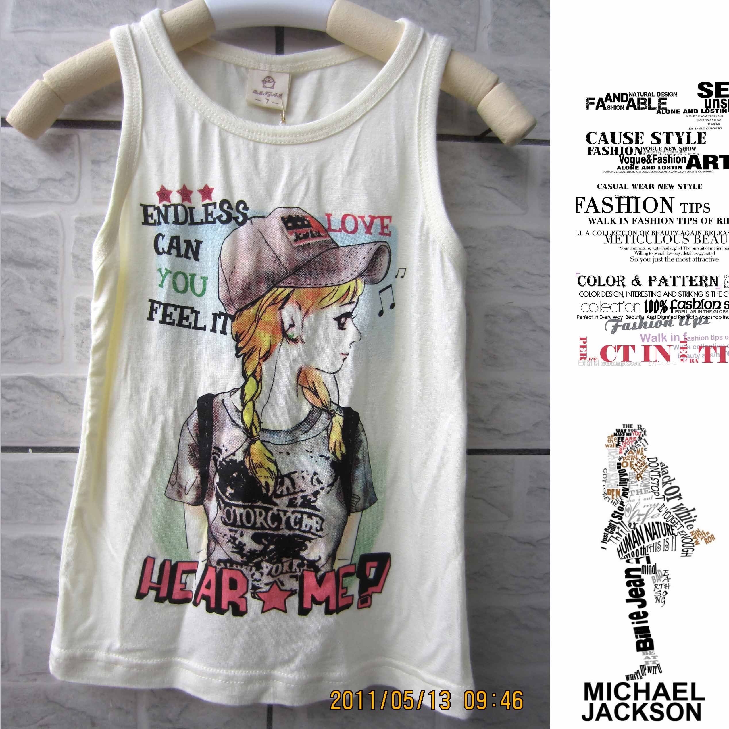 Female child summer 100% cotton cartoon girl graphic patterns T-shirt cool sleeveless vest
