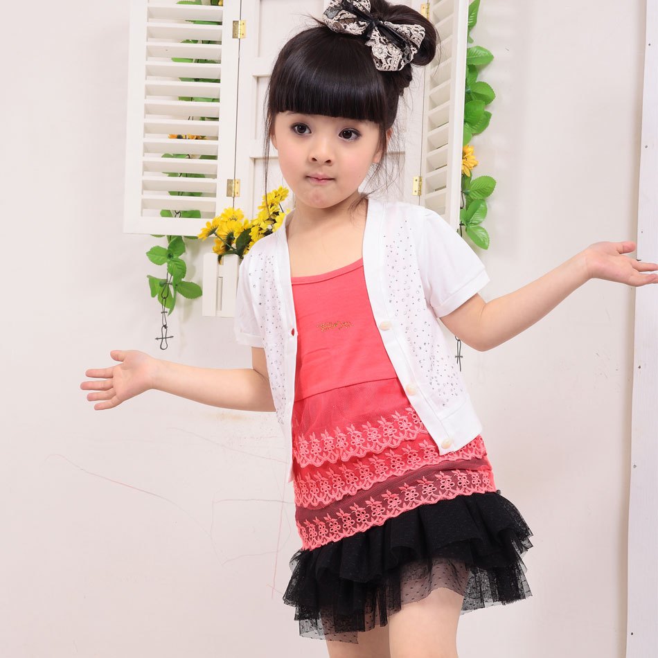 Female child summer girls clothing set kaross 2 piece vest 100% cotton fashion girls clothing ball