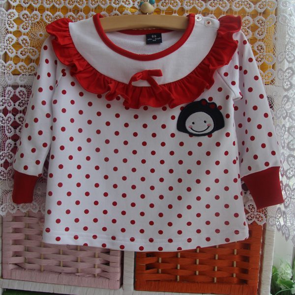 Female child sweatshirt outerwear polka dot spring and autumn child 100% cotton long-sleeve pullover basic children's baby