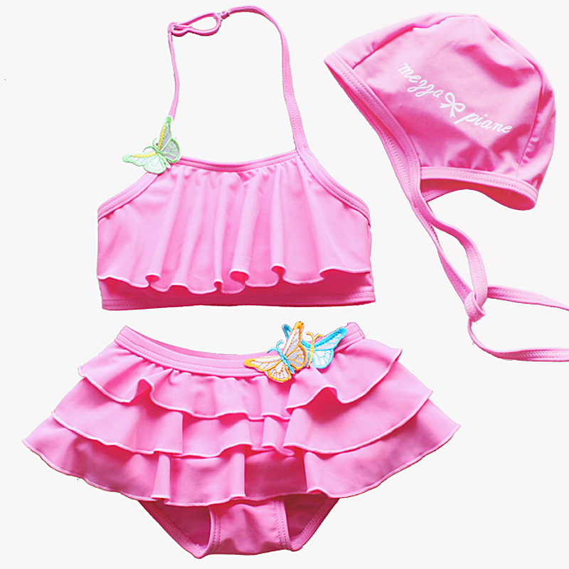Female child swimwear split child bikini swimsuit butterfly swimming trunks swimming cap