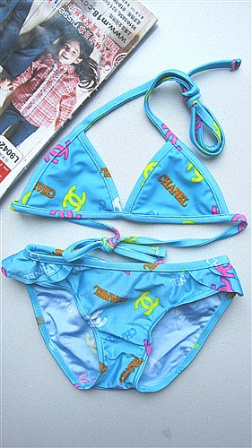 Female child swimwear split swimwear spaghetti strap swimwear bikini Sky Blue