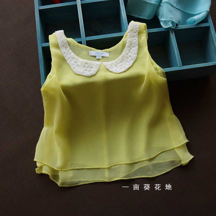 Female child top cute chiffon shirt princess vest girl t-shirt sleeveless vest thin vest laciness t-shirt