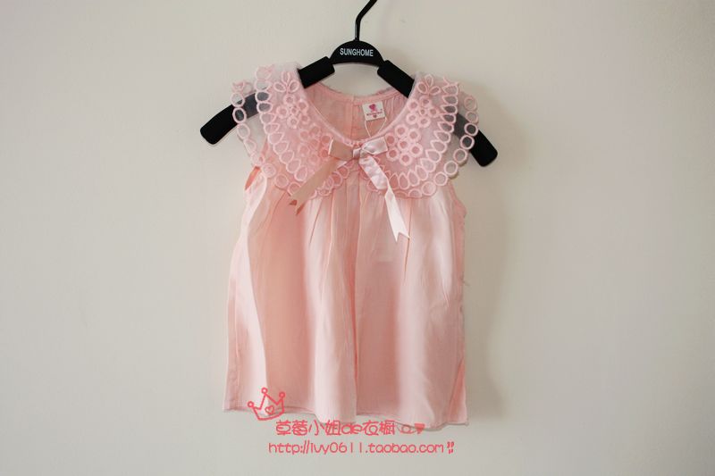 Female child top cute chiffon shirt princess vest girl t-shirt sleeveless vest thin vest laciness t-shirt
