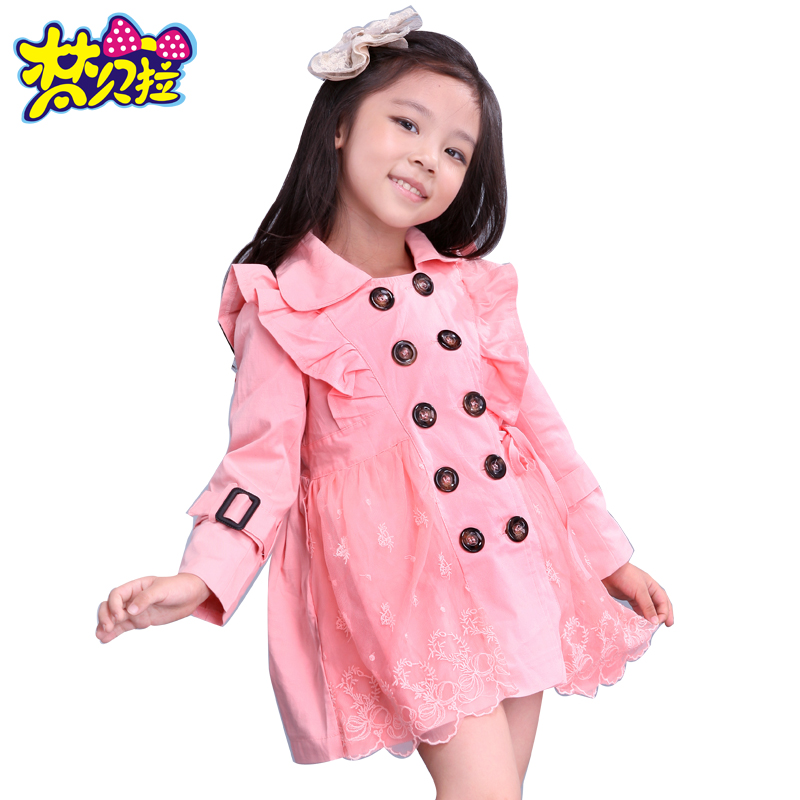 Female child trench 2013 children's clothing child trench outerwear spring medium-long double breasted