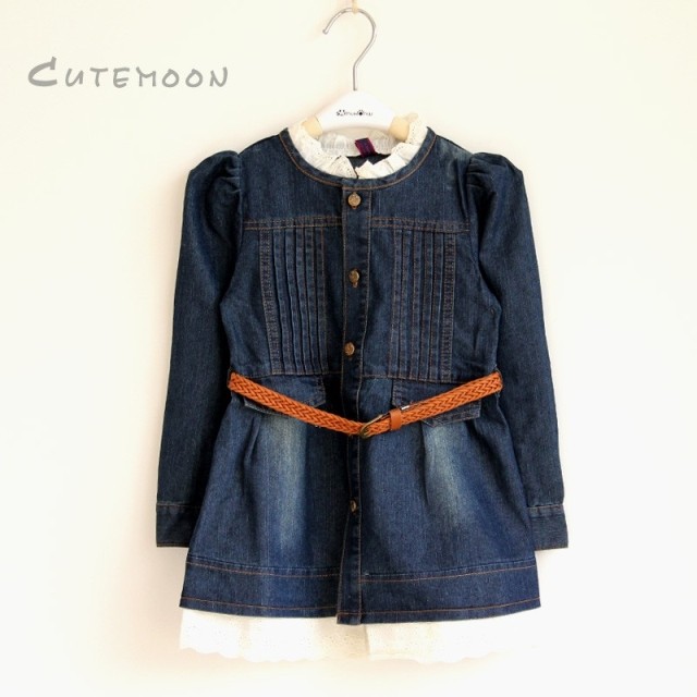 Female child trench 2013 spring outerwear denim skirt cotton medium-long 100% belt