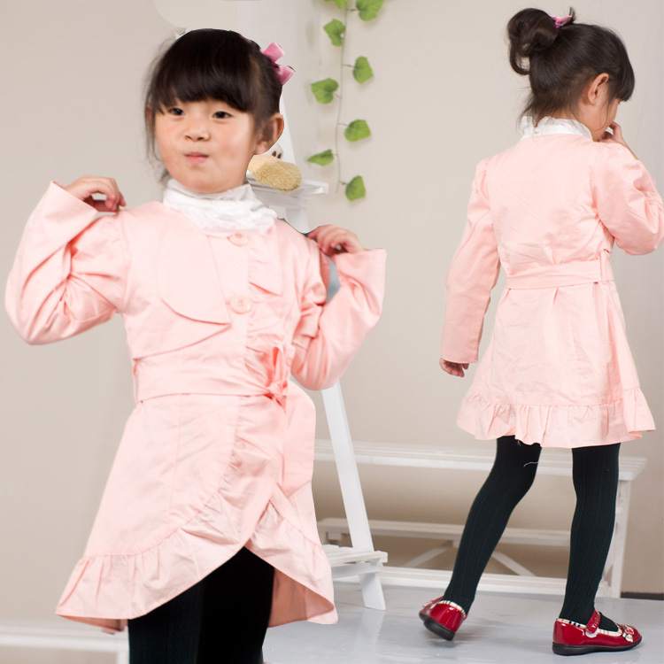 Female child trench child spring design long thin outerwear laciness little princess single breasted clothing y277