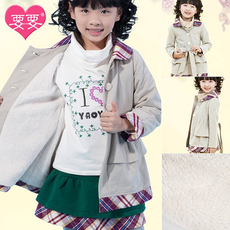 Female child trench outerwear 2012 autumn and winter child trench 100% cotton child thickening cashmere overcoat