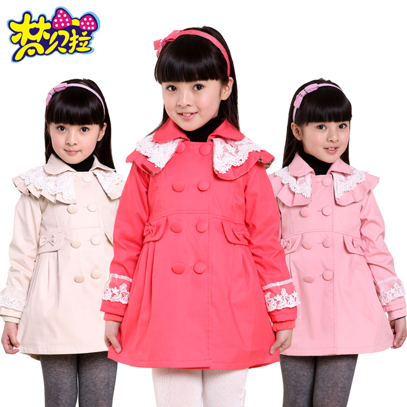 Female child trench outerwear 2013 child trench children's clothing spring lace princess decoration