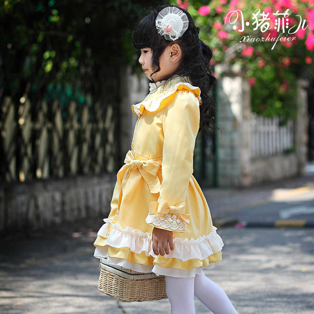 Female child trench outerwear princess overcoat autumn lace bow medium-large child trench free shipping