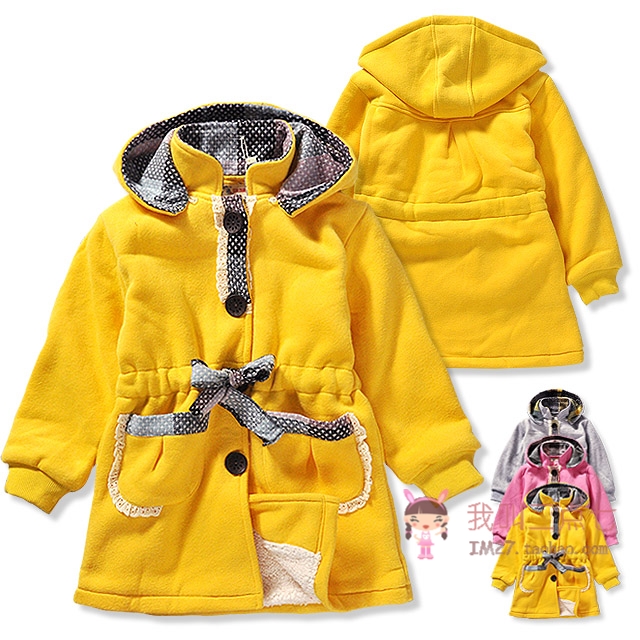 Female child trench overcoat thickening plus velvet long design large sweatshirt outerwear