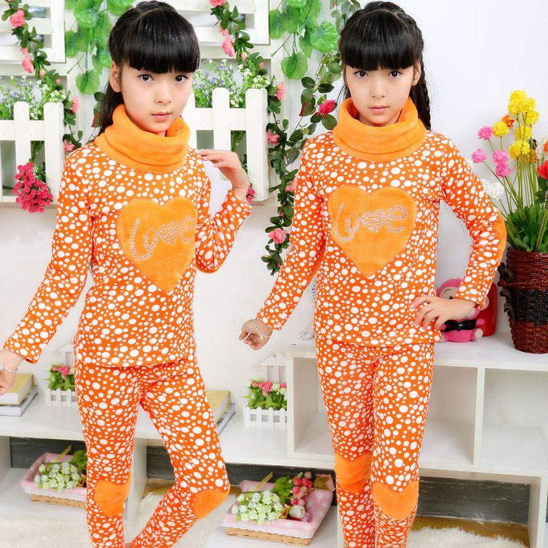 Female child underwear children's clothing thickening plus velvet thermal underwear love 5881 crocheters female big boy