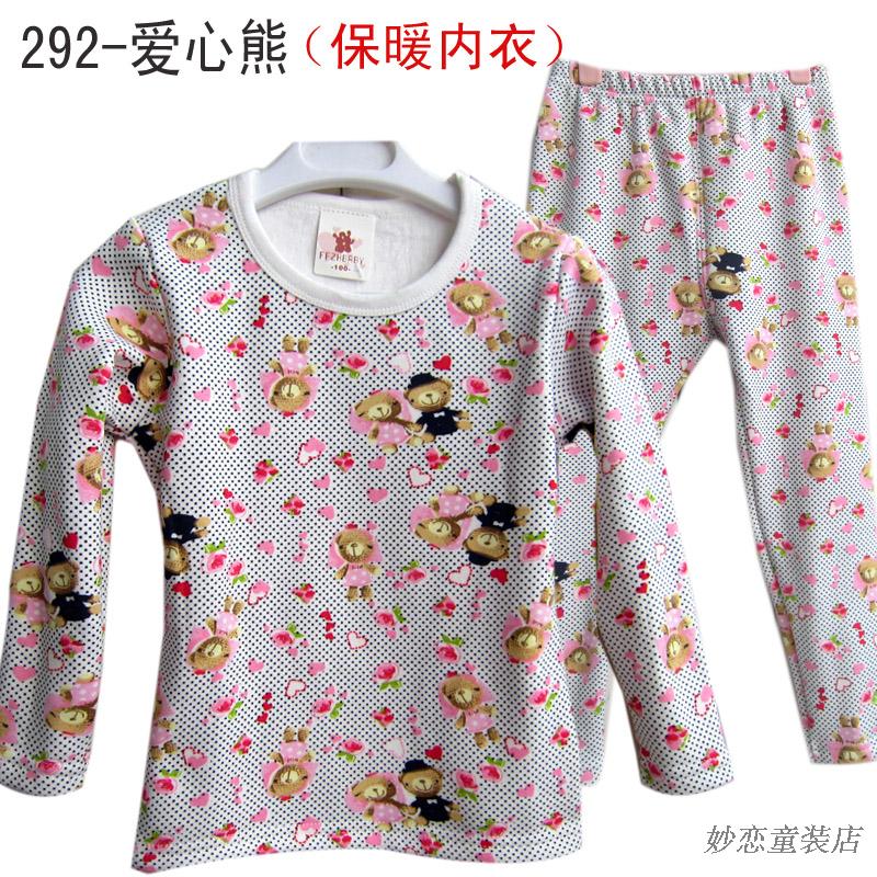Female child winter sleepwear lounge infant pure cotton plus velvet thickening thermal underwear