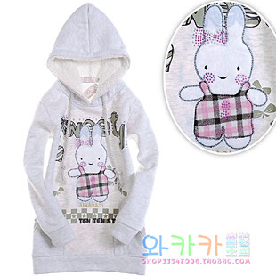 Female child with a hood thickening plus velvet sweatshirt child autumn and winter children's clothing short in size 1430