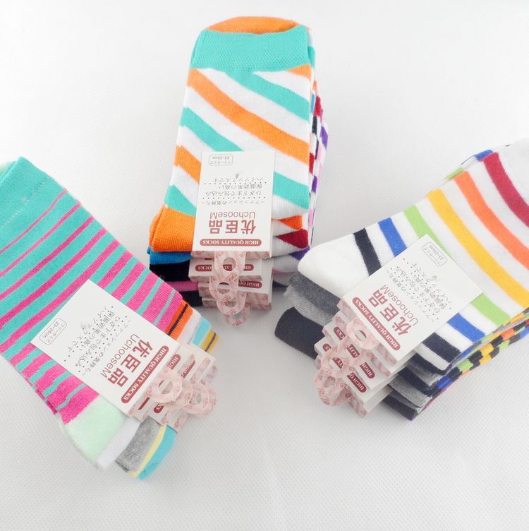 female color block stripe trend colorful color block decoration knee-high socks
