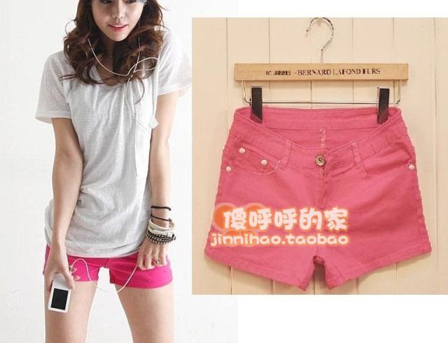 Female denim shorts candy color shorts multicolour shorts multicolour single-shorts