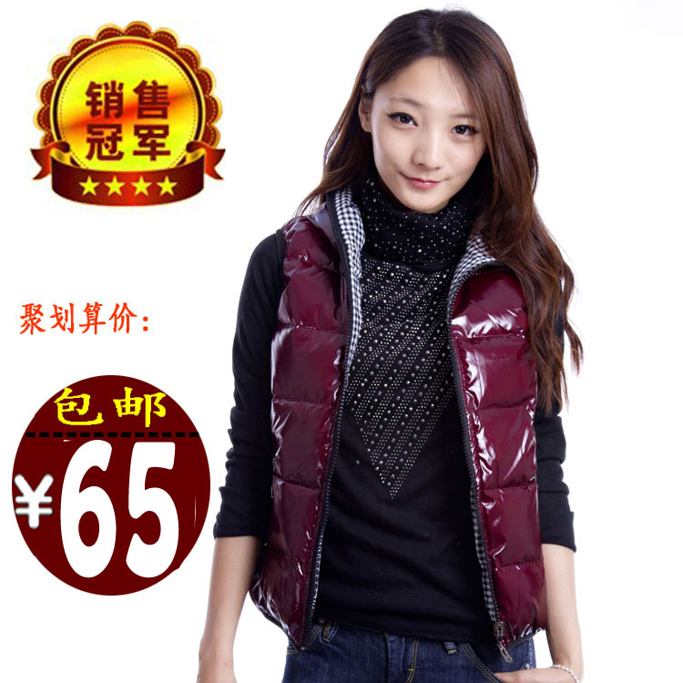 Female down cotton-padded jacket vest female autumn and winter fashion reversible vest female with a hood plus size vest