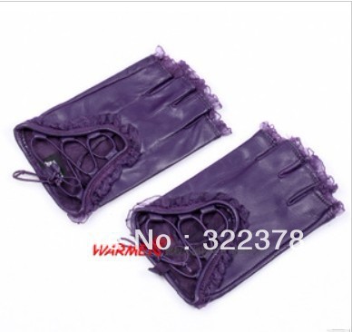 Female fashion motorcycle genuine leather semi-finger hip-hop gloves