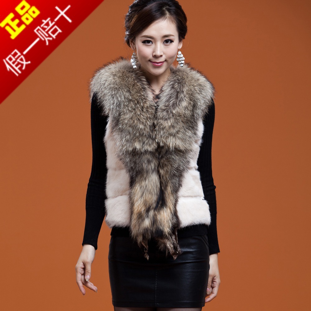 Female fur rex rabbit hair vest raccoon fur vest slim women's kaross casual short design outerwear